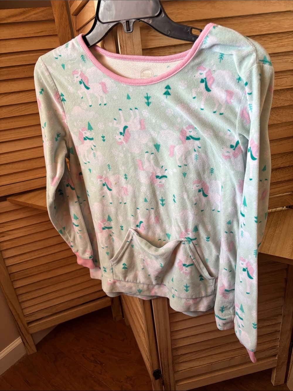 Wonder Nation Girls Unicorn Print Lounge Top - Mint & Pink XL